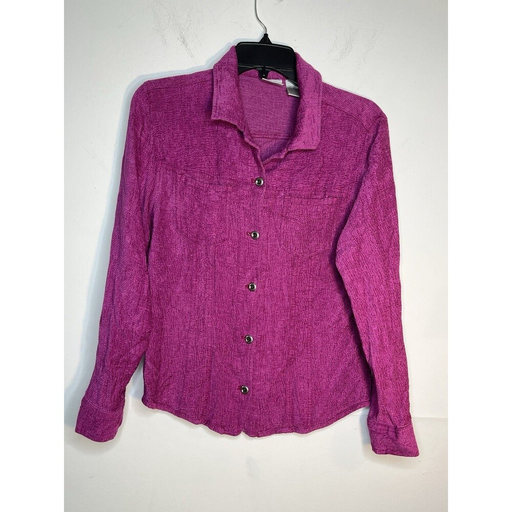 Chicos Silk Blend Magenta Natural Fibers Button Down Blouse top sz 1 / M / 8